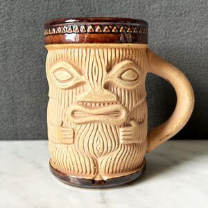 VIntage TIki Mug Paul Marshall Hawaiian Polynesian Light/Dark Brown Cup Barware